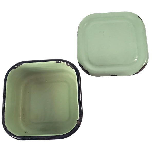 Vintage Seafoam Green Enamelware Square Storage Container Refrigerator Box