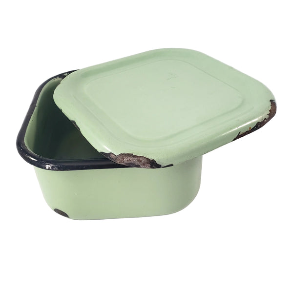 Vintage Seafoam Green Enamelware Square Storage Container Refrigerator Box