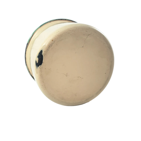 Vintage Cream & Green Enamelware Cake Pan, Plate, Cup 1920s-1930s