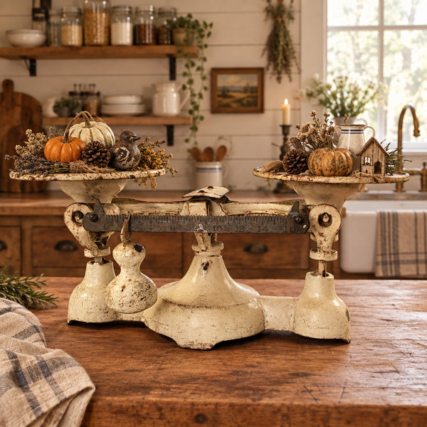 Antique Rustic Creamy White Mercantile Shop Scale with Hanging Counterweight
