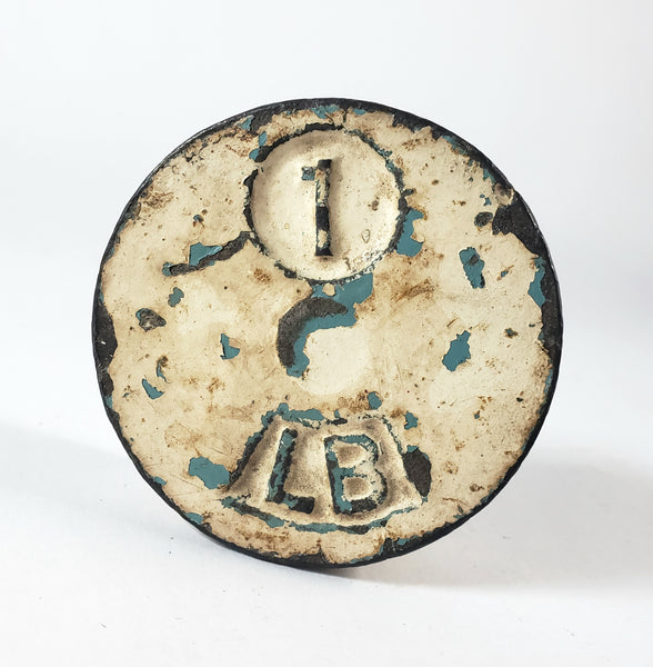 Antique Cast Iron 1 LB Mercantile Scale Weight Old Timeworn White & Blue Paint