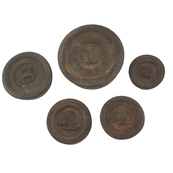 Antique Cast Iron Mercantile Balance or Beam Scale Weights Collection of 5