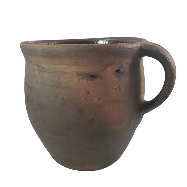 Primitive Redware Crock Single Applied Handle Glazed Interior Pennsylvania