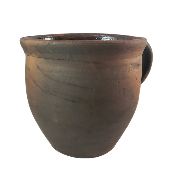 Primitive Redware Crock Single Applied Handle Glazed Interior Pennsylvania