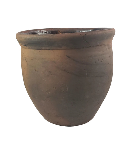 Primitive Redware Crock Single Applied Handle Glazed Interior Pennsylvania