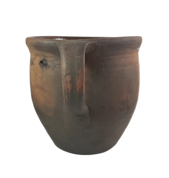 Primitive Redware Crock Single Applied Handle Glazed Interior Pennsylvania