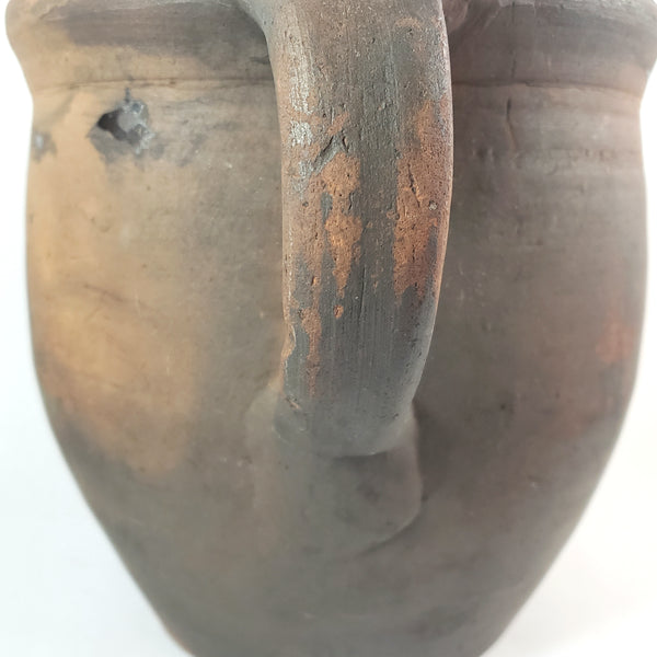 Primitive Redware Crock Single Applied Handle Glazed Interior Pennsylvania