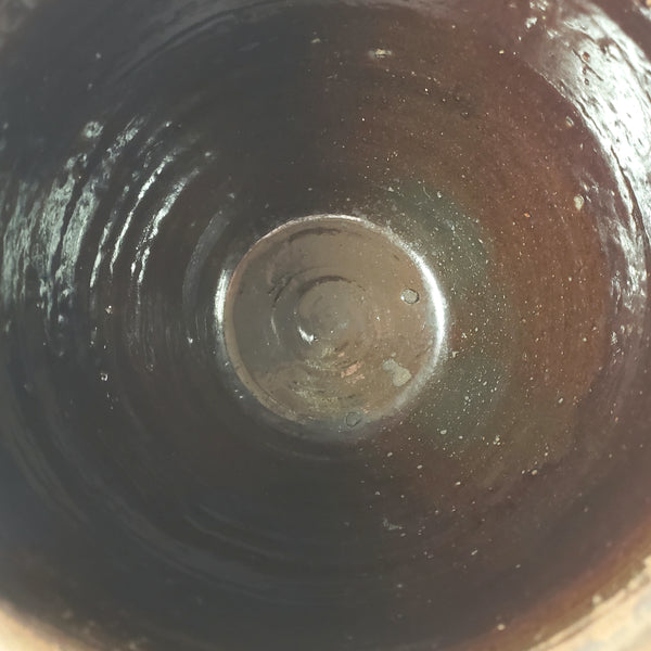 Primitive Redware Crock Single Applied Handle Glazed Interior Pennsylvania