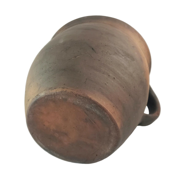 Primitive Redware Crock Single Applied Handle Glazed Interior Pennsylvania