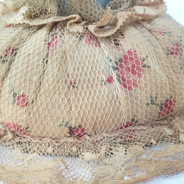 Victorian Half Porcelain Figural Doll Pin Cushion German Woman with Gathering Basket