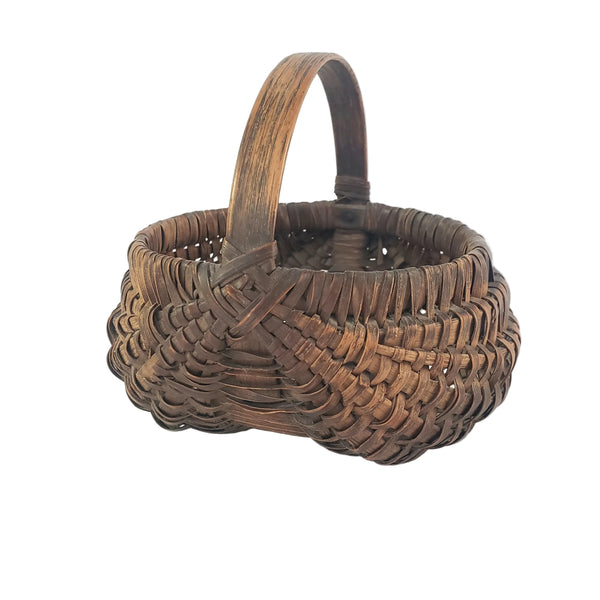Antique Miniature Hand Woven Splint Oak Buttock Basket Single Bentwood Handle