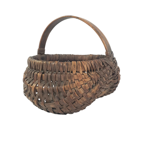 Antique Miniature Hand Woven Splint Oak Buttock Basket Single Bentwood Handle