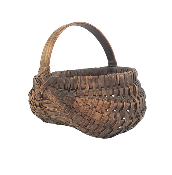 Antique Miniature Hand Woven Splint Oak Buttock Basket Single Bentwood Handle