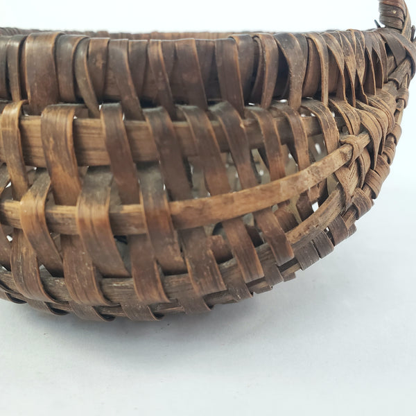 Antique Miniature Hand Woven Splint Oak Buttock Basket Single Bentwood Handle