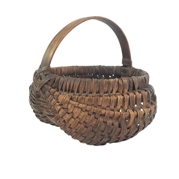 Antique Miniature Hand Woven Splint Oak Buttock Basket Single Bentwood Handle