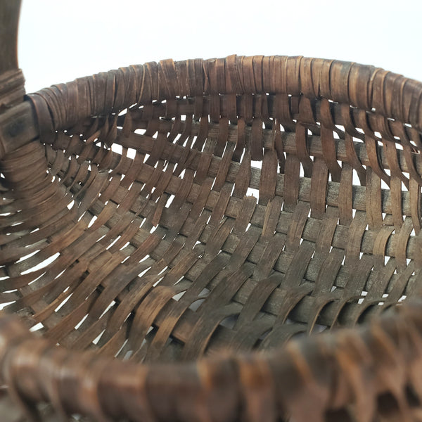 Antique Miniature Hand Woven Splint Oak Buttock Basket Single Bentwood Handle