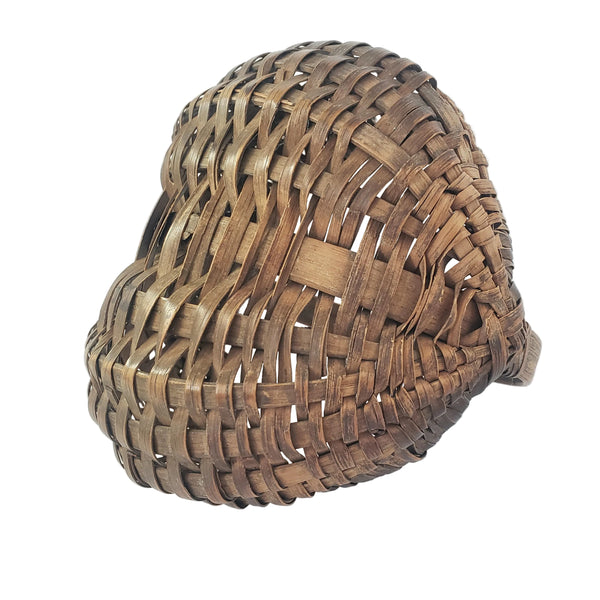 Antique Miniature Hand Woven Splint Oak Buttock Basket Single Bentwood Handle