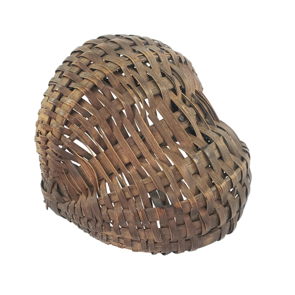 Antique Miniature Hand Woven Splint Oak Buttock Basket Single Bentwood Handle