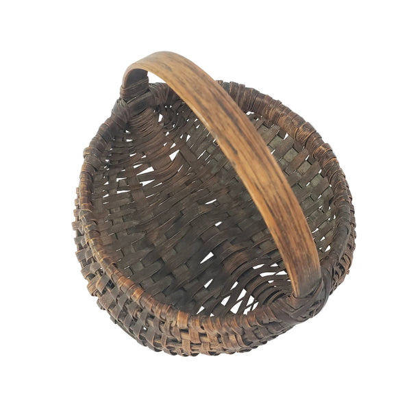 Antique Miniature Hand Woven Splint Oak Buttock Basket Single Bentwood Handle