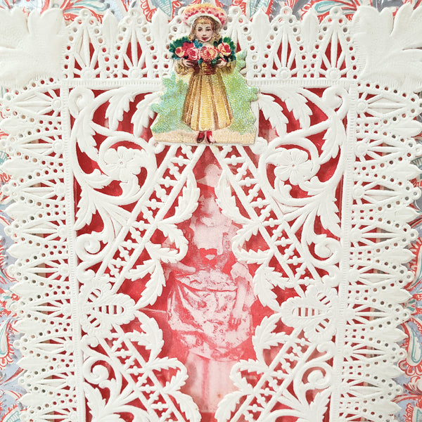 Victorian Die-Cut Lace Greeting Card Sentiment Cherub Roses