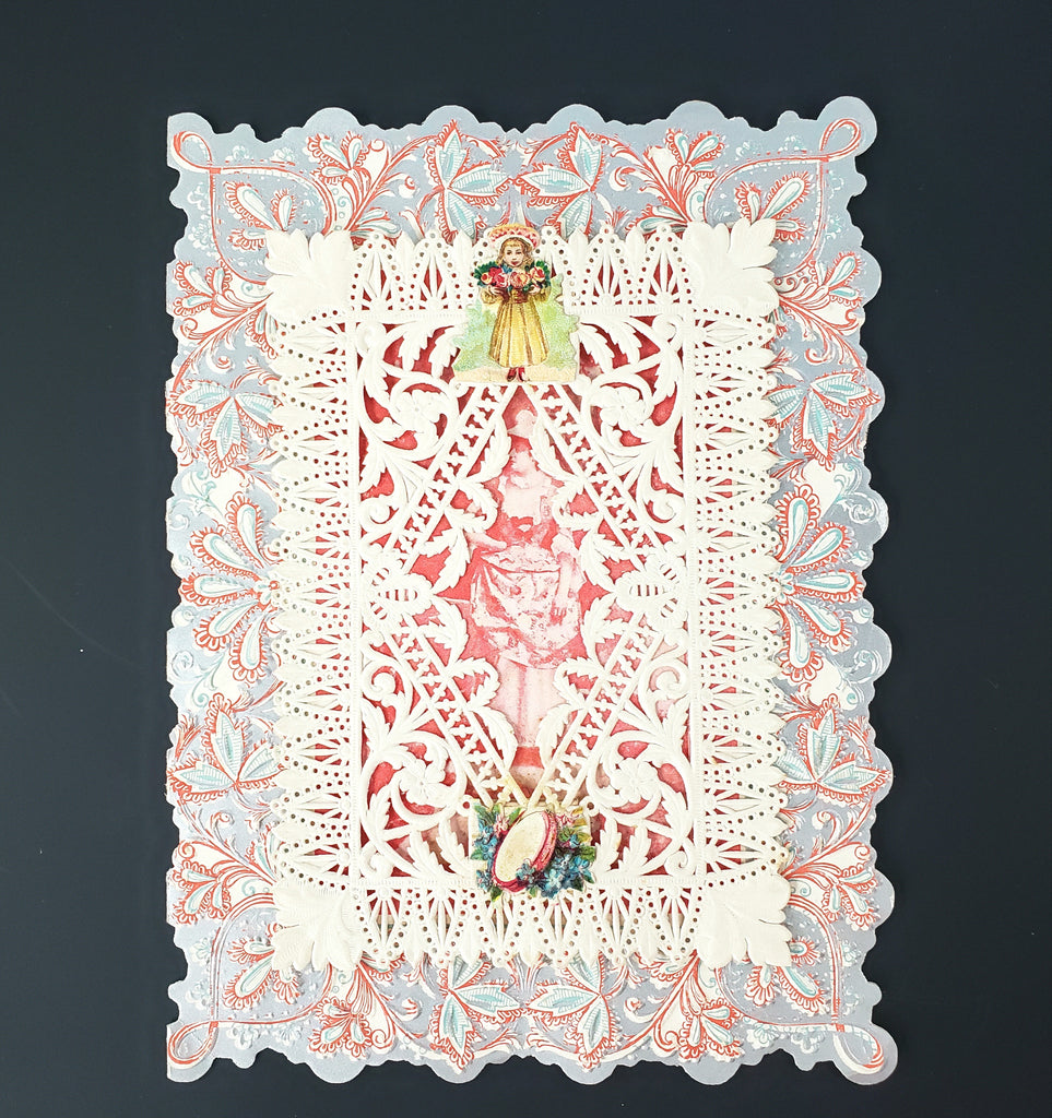 Victorian Die-Cut Lace Greeting Card Sentiment Cherub Roses