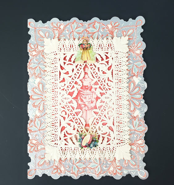 Victorian Die-Cut Lace Greeting Card Sentiment Cherub Roses