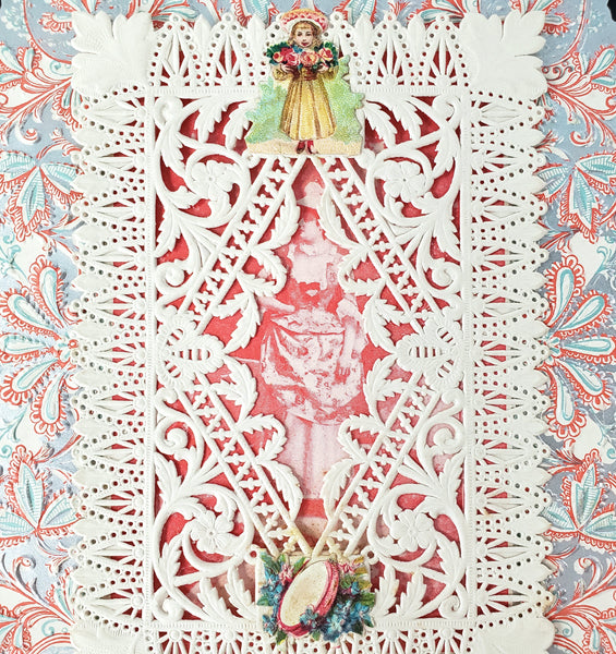 Victorian Die-Cut Lace Greeting Card Sentiment Cherub Roses