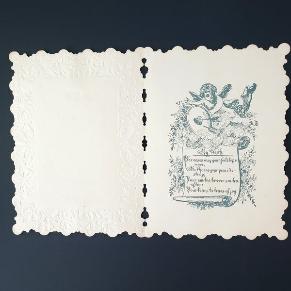 Victorian Die-Cut Lace Greeting Card Sentiment Cherub Roses