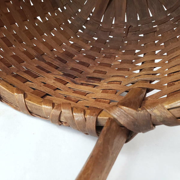 Antique Handwoven Splint Oak Harvest Basket Single Carved Stationary Handle