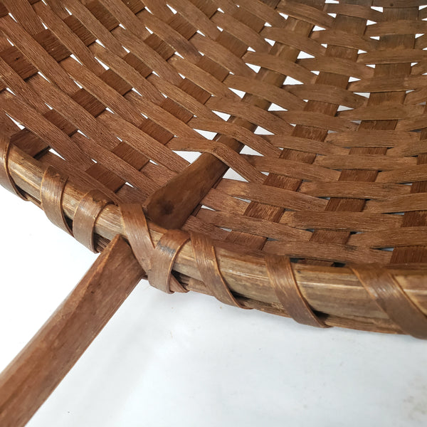 Antique Handwoven Splint Oak Harvest Basket Single Carved Stationary Handle