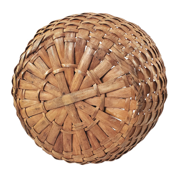 Antique Handwoven Splint Oak Harvest Basket Single Carved Stationary Handle