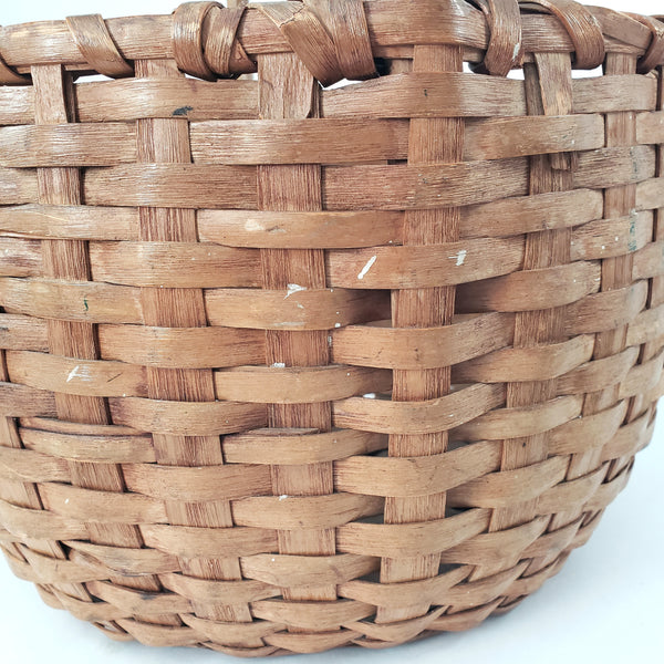 Antique Handwoven Splint Oak Harvest Basket Single Carved Stationary Handle