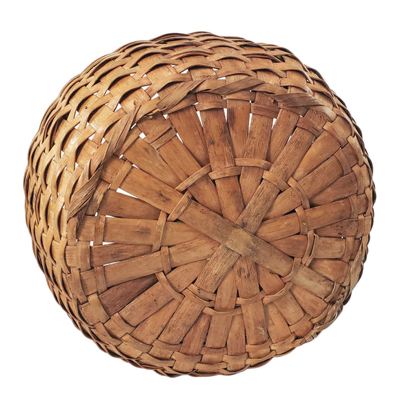 Antique Handwoven Splint Oak Harvest Basket Single Carved Stationary Handle