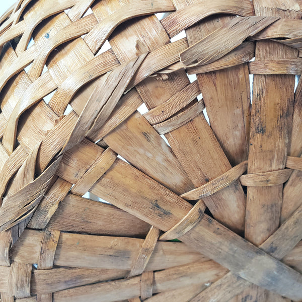 Antique Handwoven Splint Oak Harvest Basket Single Carved Stationary Handle