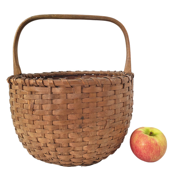 Antique Handwoven Splint Oak Harvest Basket Single Carved Stationary Handle