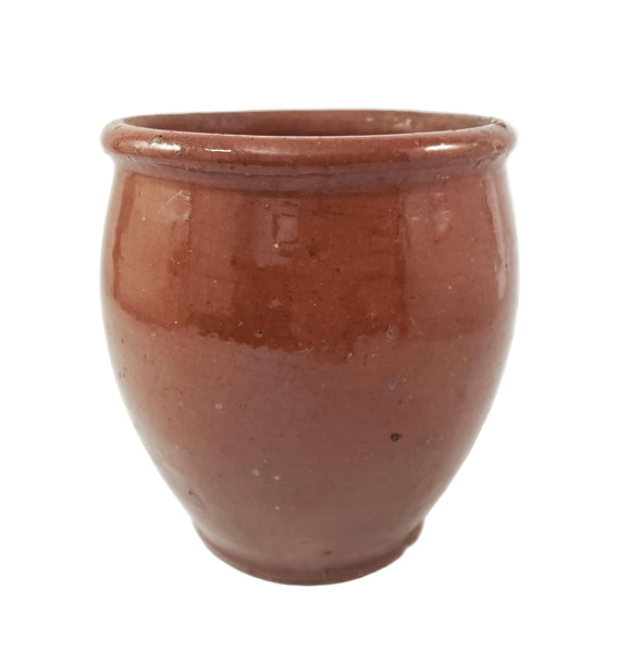 Antique Glazed Redware Apple Butter Preserve Crock 5" Dark Pumpkin Pennsylvania
