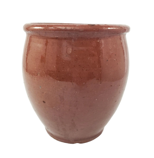 Antique Glazed Redware Apple Butter Preserve Crock 5" Dark Pumpkin Pennsylvania