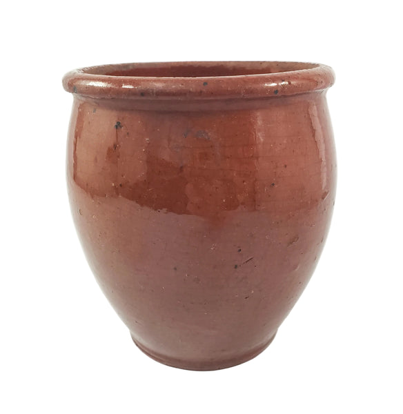 Antique Glazed Redware Apple Butter Preserve Crock 5" Dark Pumpkin Pennsylvania