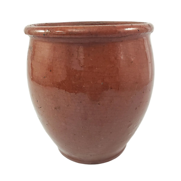 Antique Glazed Redware Apple Butter Preserve Crock 5" Dark Pumpkin Pennsylvania