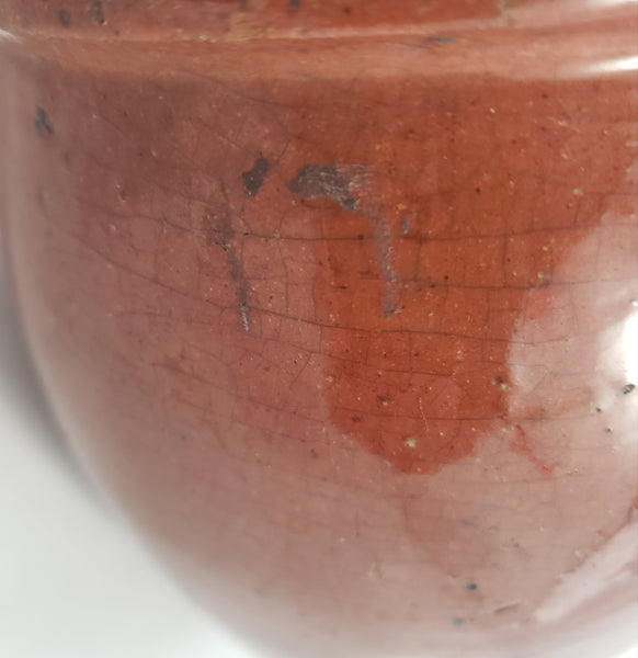 Antique Glazed Redware Apple Butter Preserve Crock 5" Dark Pumpkin Pennsylvania