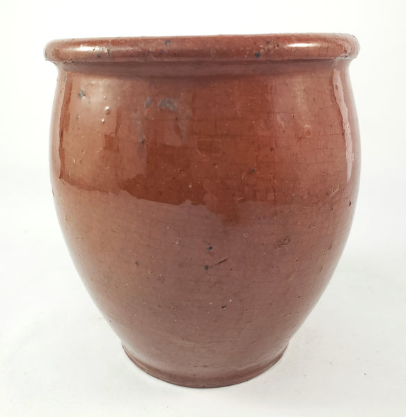 Antique Glazed Redware Apple Butter Preserve Crock 5" Dark Pumpkin Pennsylvania