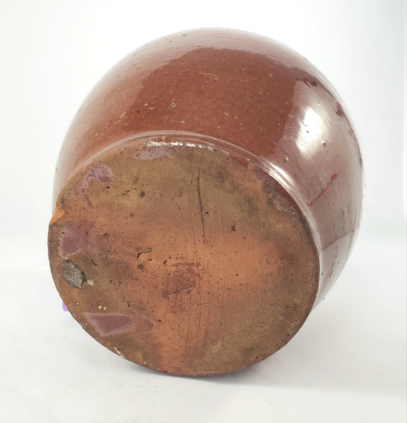 Antique Glazed Redware Apple Butter Preserve Crock 5" Dark Pumpkin Pennsylvania