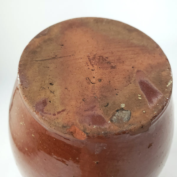 Antique Glazed Redware Apple Butter Preserve Crock 5" Dark Pumpkin Pennsylvania