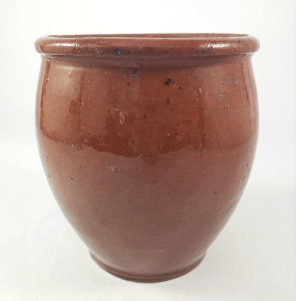 Antique Glazed Redware Apple Butter Preserve Crock 5" Dark Pumpkin Pennsylvania
