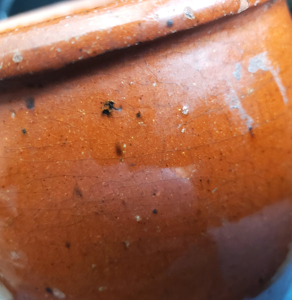 Antique Glazed Redware Apple Butter Preserve Crock 5" Dark Pumpkin Pennsylvania
