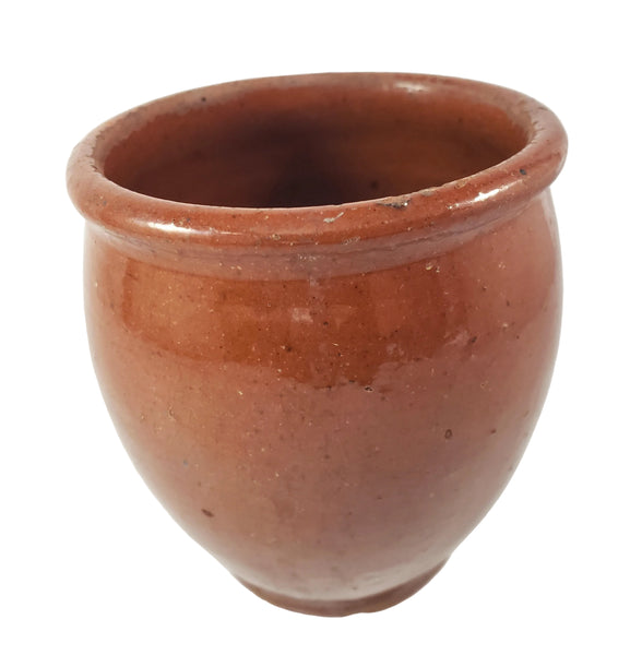 Antique Glazed Redware Apple Butter Preserve Crock 5" Dark Pumpkin Pennsylvania