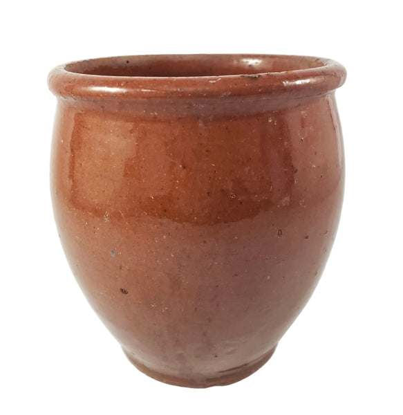 Antique Glazed Redware Apple Butter Preserve Crock 5" Dark Pumpkin Pennsylvania