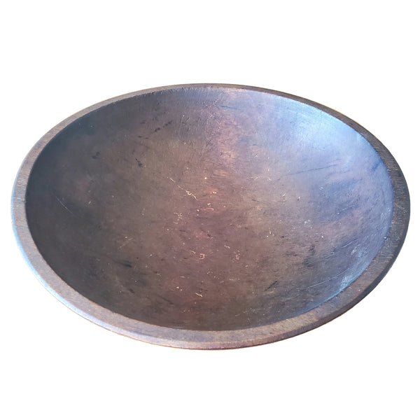 Antique Hand-Turned Walnut Wooden Utilitarian Kitchen Bowl 12 1/2"