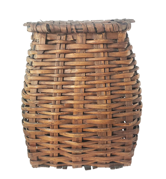 Antique Early American Handwoven Oak Splint Basket with Woven Lid 18 3/4"