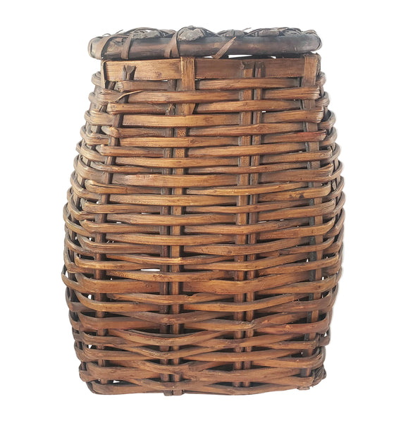 Antique Early American Handwoven Oak Splint Basket with Woven Lid 18 3/4"